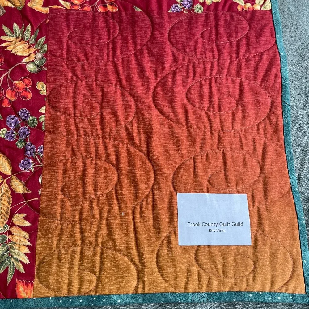Handmade Harvest Lap Quilt Split Rail Greens & Browns Fall Leaf Berries 43 x 52